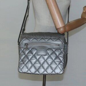 CHANEL Cococoon Shoulder Bag Coated Canvas Silver CC Auth